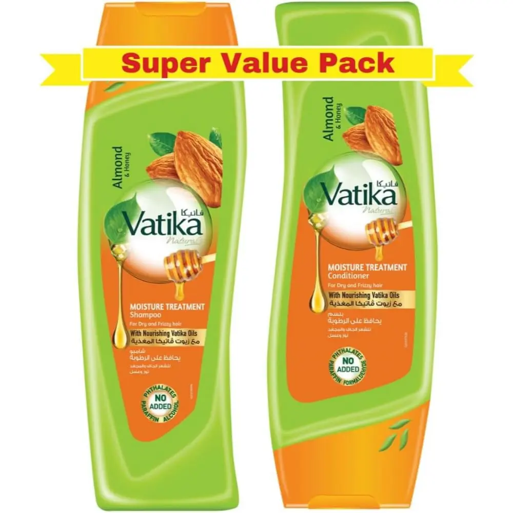 Vatika Naturals almond and honey shampoo and conditioner set provides moisture and nourishment for dry and damaged hair, leaving it soft, shiny, and healthy-looking.