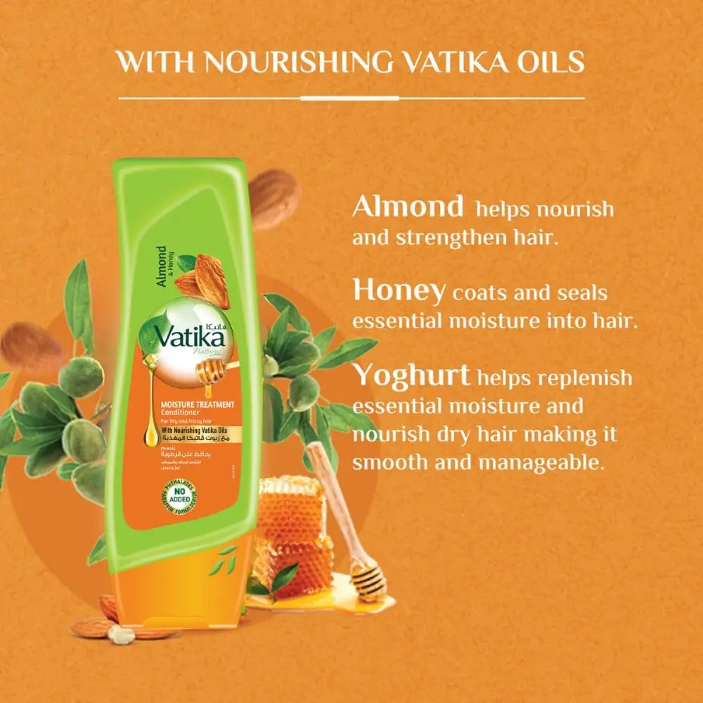 Vatika Naturals almond and honey shampoo and conditioner set provides moisture and nourishment for dry and damaged hair, leaving it soft, shiny, and healthy-looking.