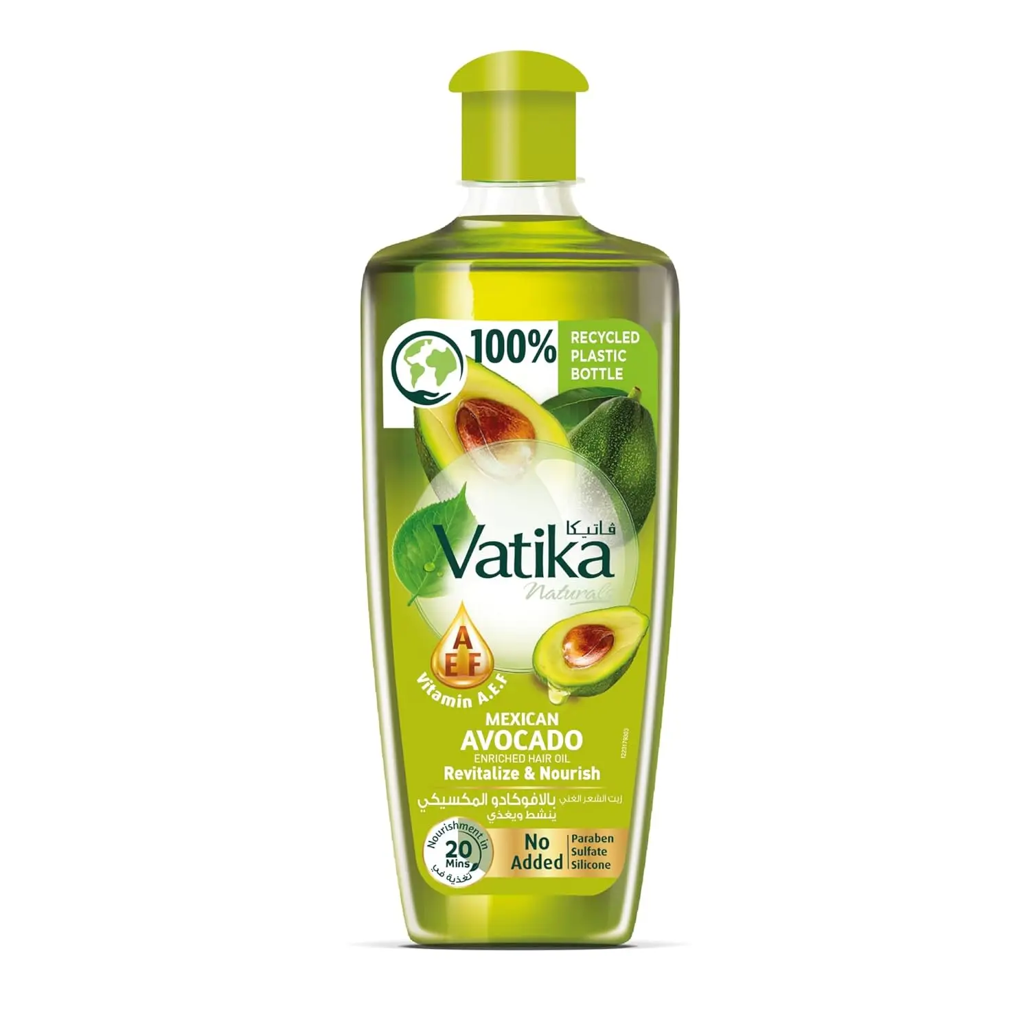 Vatika Naturals Mexican Avocado hair oil nourishes and strengthens hair with vitamins A, E, and F, promoting shine and reducing breakage.