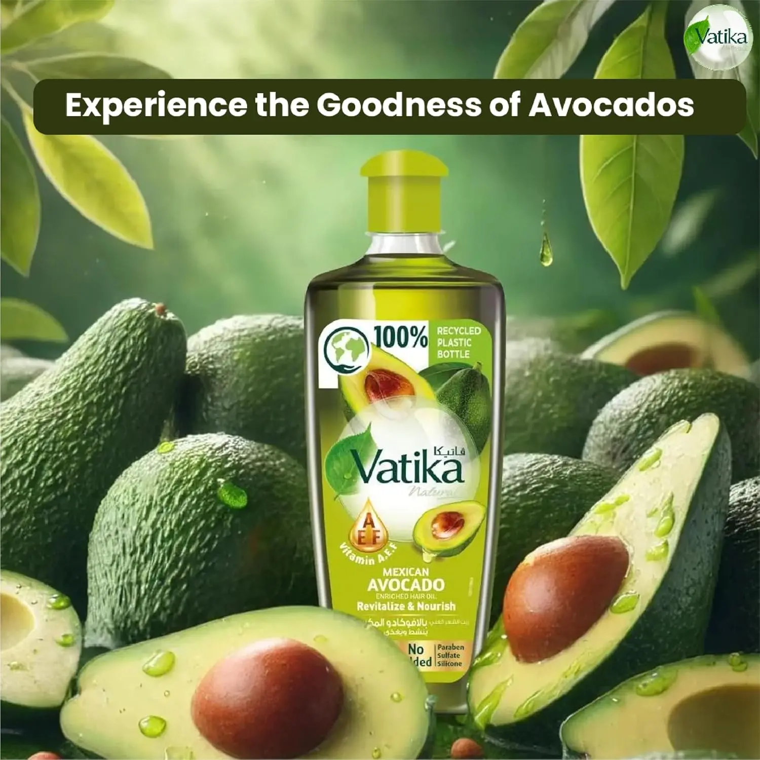 Vatika Naturals Mexican Avocado hair oil nourishes and strengthens hair with vitamins A, E, and F, promoting shine and reducing breakage.