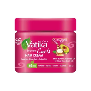 Vatika Naturals Curls Hair Cream with shea butter and avocado oil provides 48-hour curl retention, defines curls, and controls frizz.