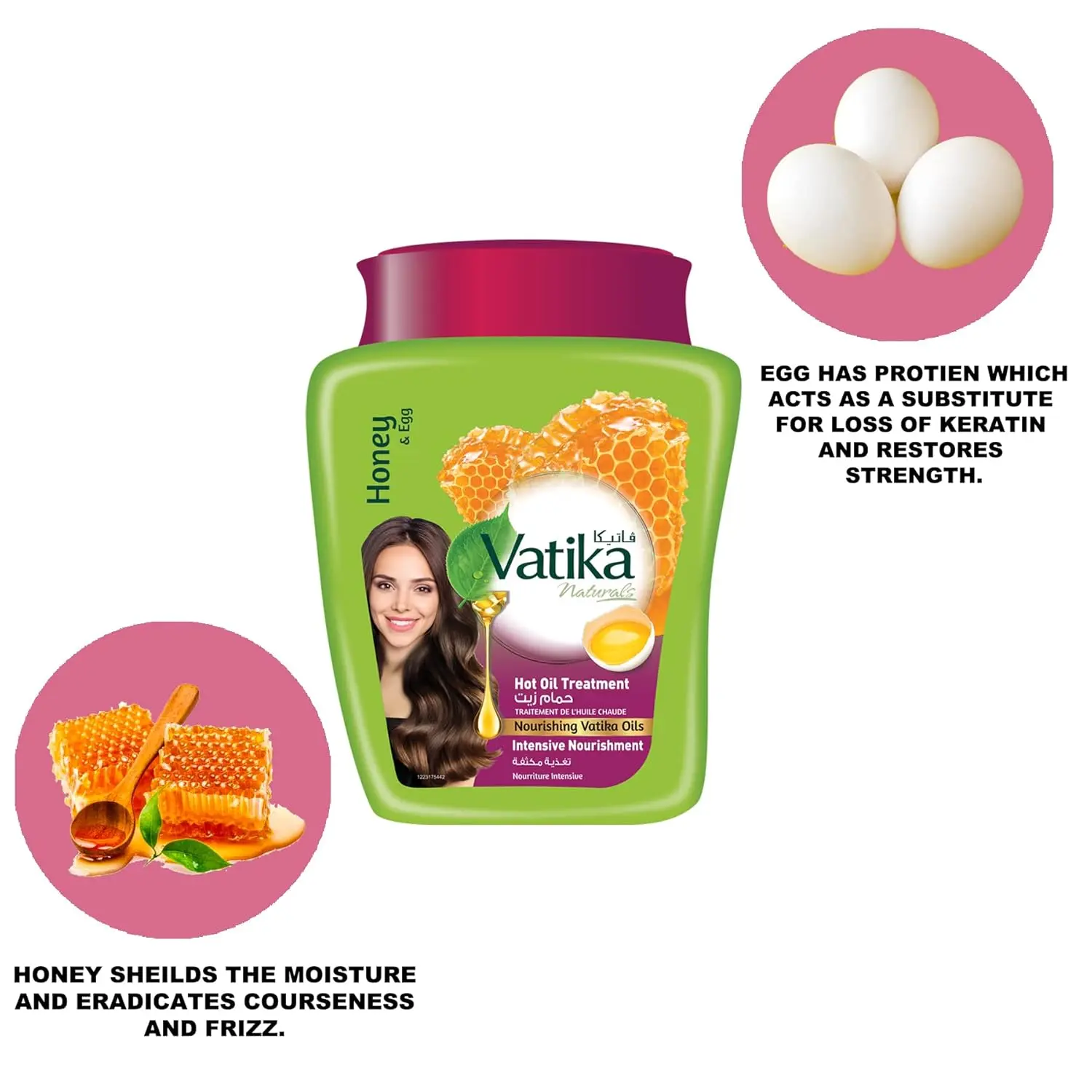 Vatika Hammam Zaith hot oil treatment with egg and honey strengthens hair, prevents breakage, and stimulates growth for all hair types.