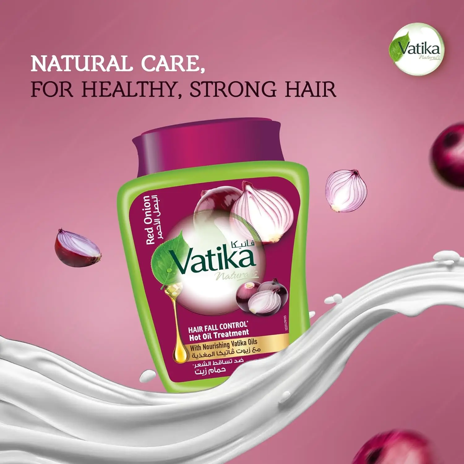 Vatika Naturals onion hot oil treatment deeply nourishes the scalp, promotes hair growth, and reduces hair fall with onion extracts and Vatika oils.