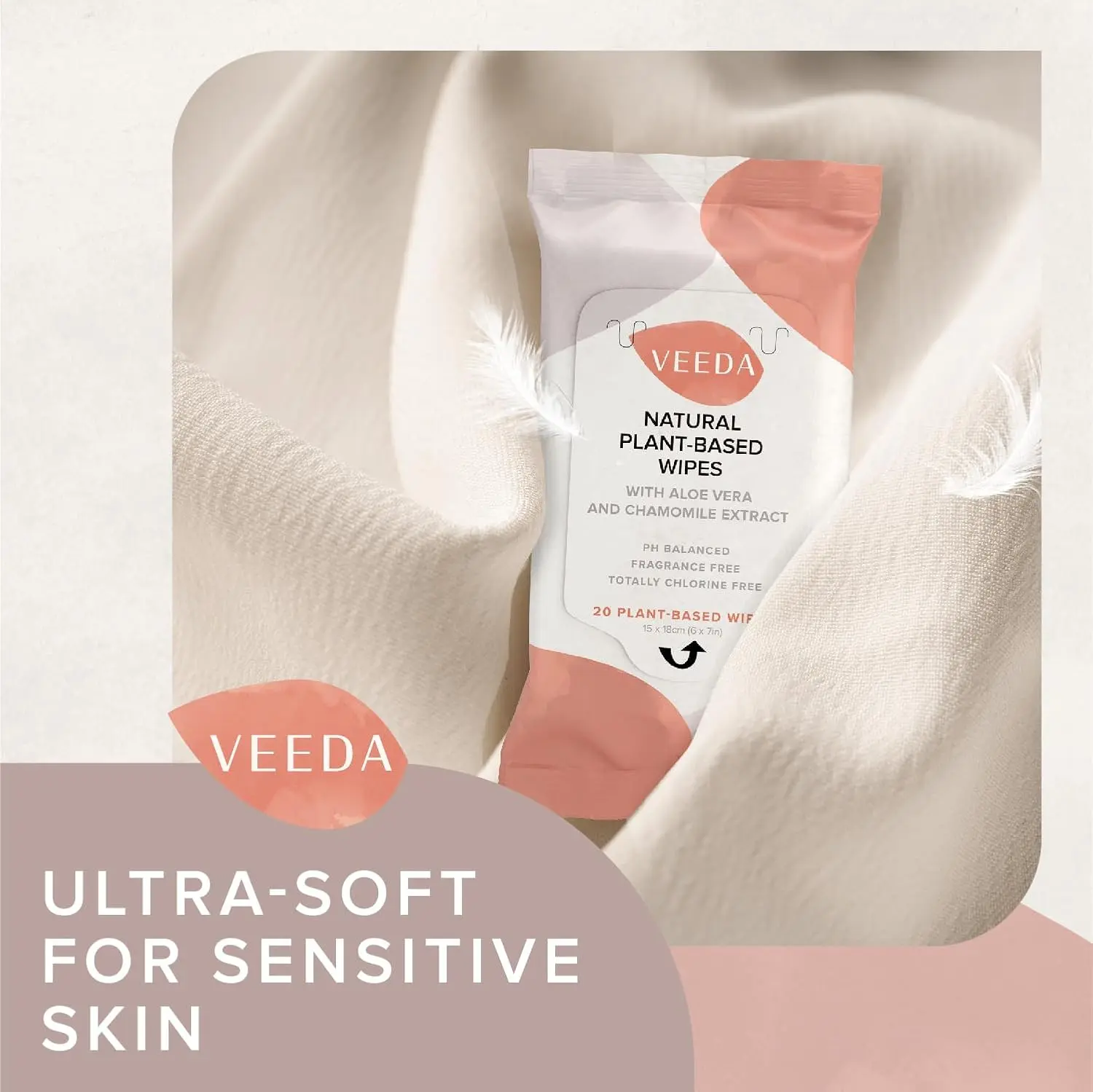 Veeda natural cotton feminine wipes are pH balanced, hypoallergenic, and perfect for gently cleansing sensitive skin on the go.