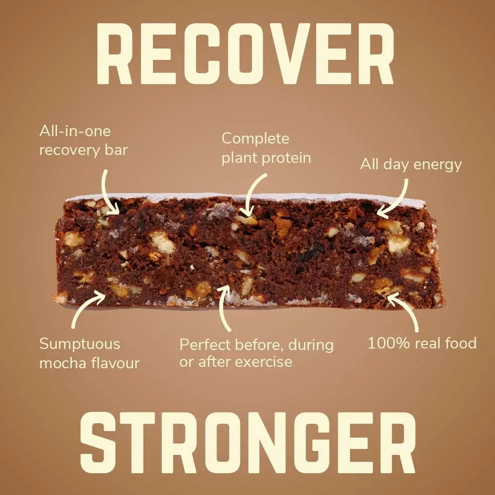 Veloforte Mocha protein bar with hazelnut, coffee and cocoa provides 10g of plant protein and 37g of carbs for optimal workout refuelling, is 100% natural, vegan and gluten free.