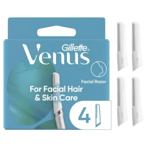 Four Venus facial razor dermaplaning blade refills that exfoliate and remove facial hair for smoother, glowing skin.