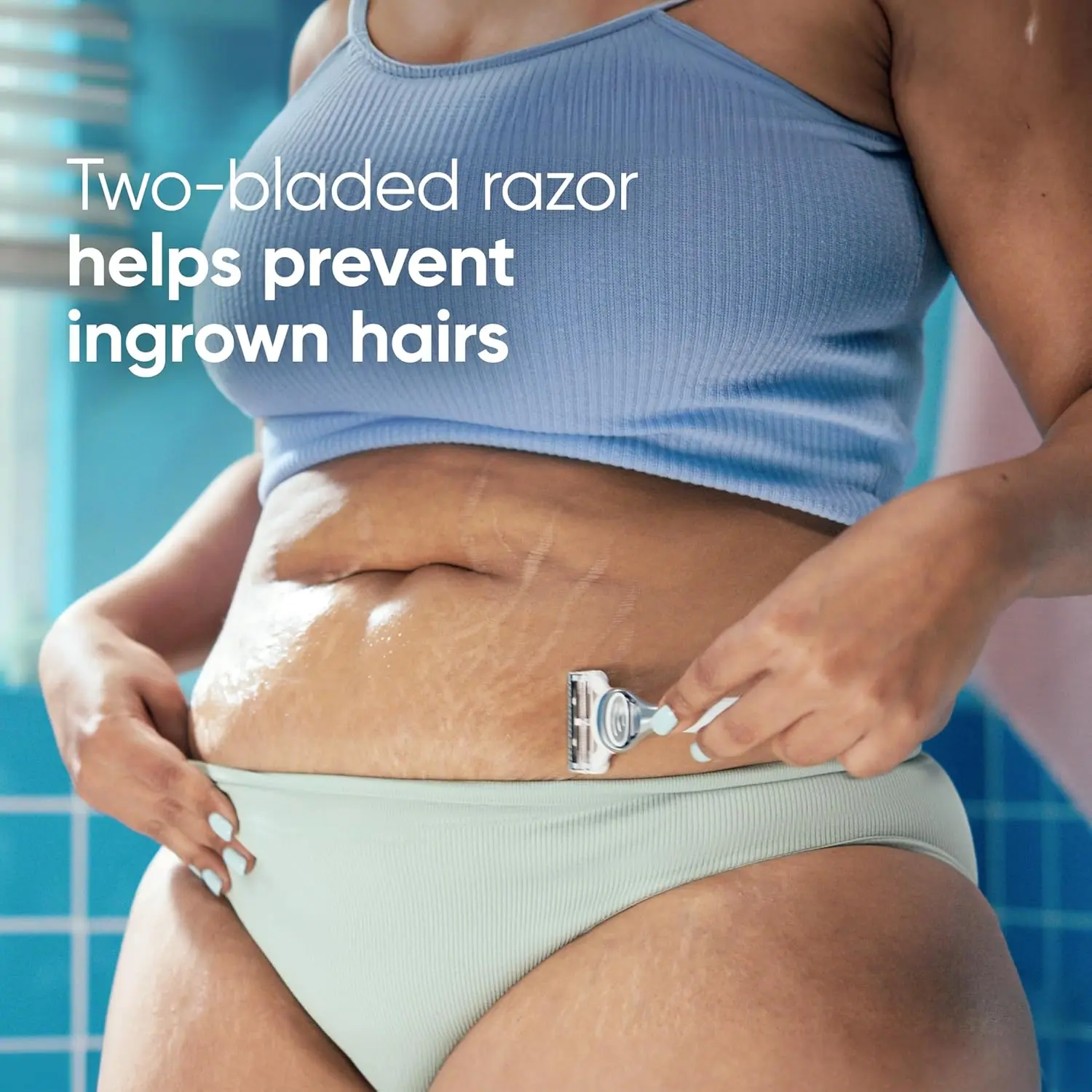 Four pink Gillette Venus Intimate Grooming razor refills for women with blades designed for a smooth shave and to prevent irritation in the pubic area.