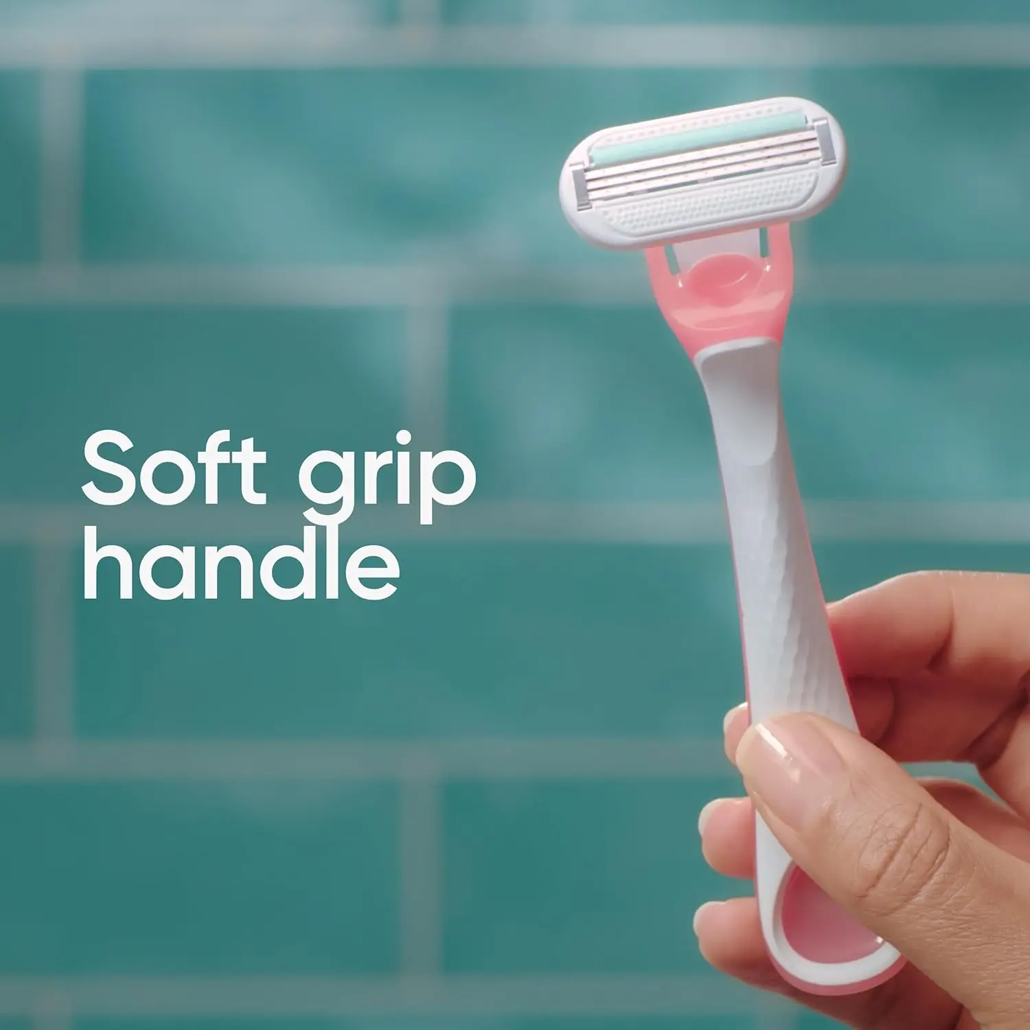 Close-up of Venus SkinElixir sensitive disposable razors featuring 3 blades and a SkinElixir lubrastrip for a smooth, irritation-free shave.