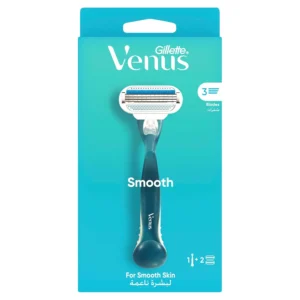 Gillette Venus Smooth razor for women with three curve-hugging blades and a Lubrastrip with aloe for a comfortable shave.