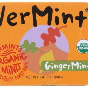 A tin of Vermints GingerMint all-natural breath mints offers a refreshing and spicy flavor for fresh breath.