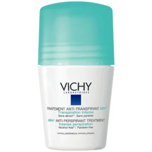 Vichy 48 Hour Anti-Perspirant Deodorant for sensitive skin, offering hypoallergenic, alcohol and paraben-free protection against intense perspiration with a quick-dry formula.