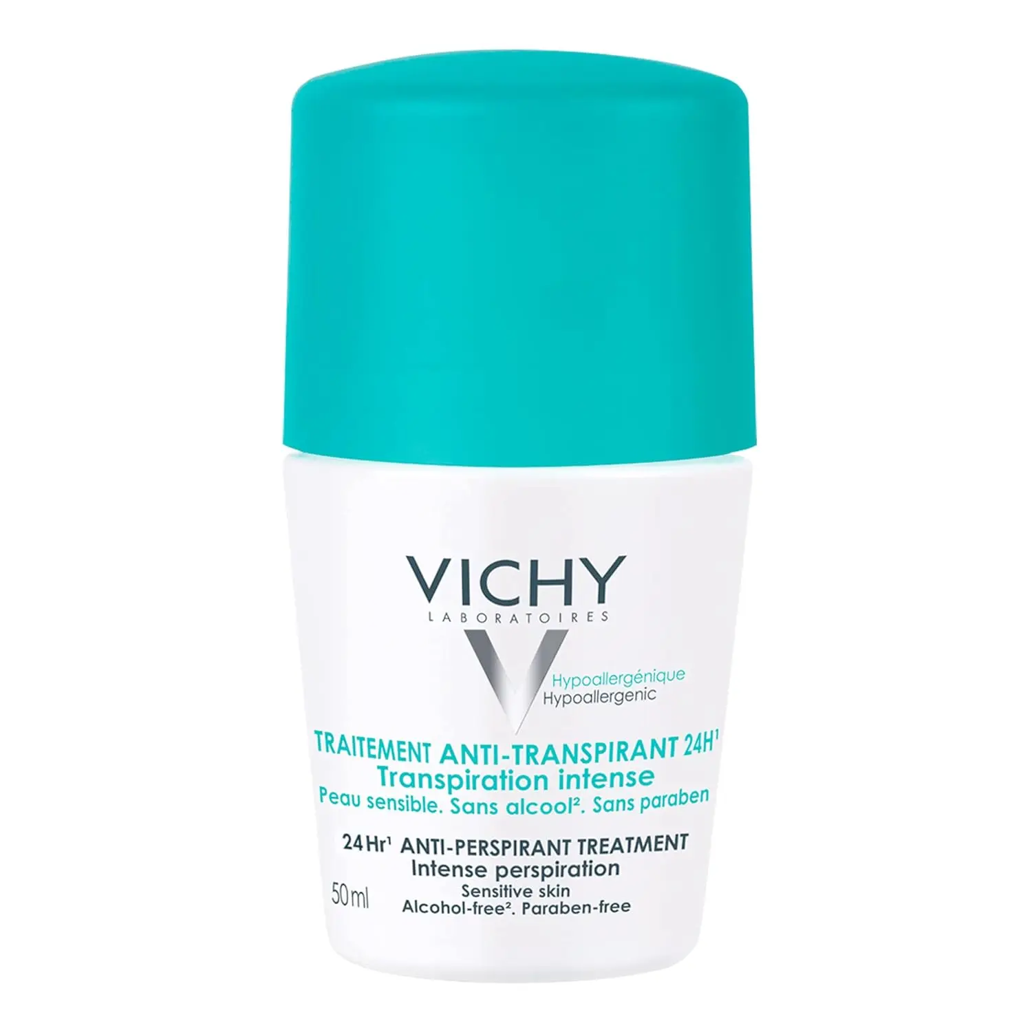 Vichy 48 Hour Anti-Perspirant Deodorant for sensitive skin, offering hypoallergenic, alcohol and paraben-free protection against intense perspiration with a quick-dry formula.