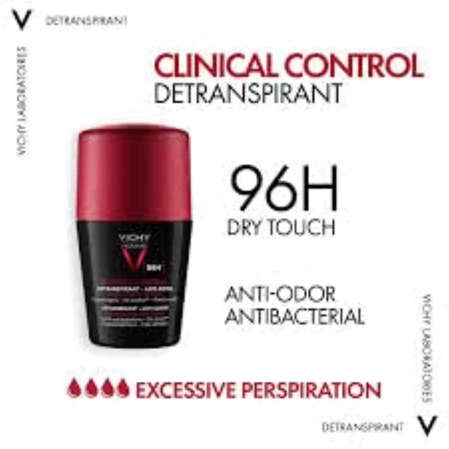 Vichy Clinical Control deodorant for men offers 96-hour protection against odor and perspiration, ideal for sensitive skin.