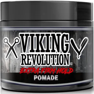 Viking Revolution pomade for men provides a strong hold and high shine to create slick backs, pompadours, and other classic hairstyles.