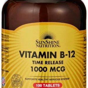 Sunshine Nutrition Vitamin B12 1000mcg time-release capsules support a healthy nervous system and provide a superior source of energy.