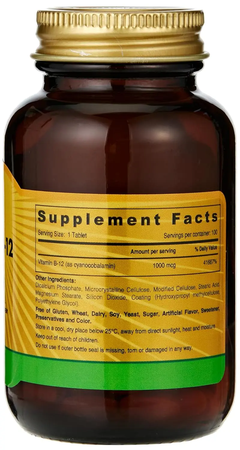 Sunshine Nutrition Vitamin B12 1000mcg time-release capsules support a healthy nervous system and provide a superior source of energy.