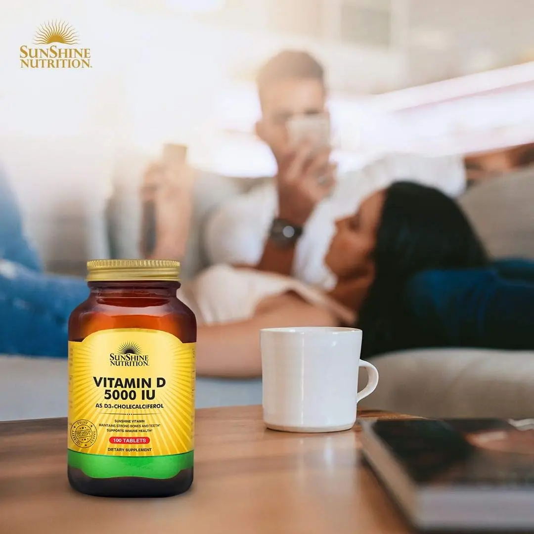 Sunshine Nutrition Vitamin D 5000 IU tablets provide immune support, promote healthy bones and teeth, and aid in calcium absorption.