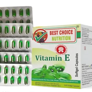 Best Choice Nutrition Vitamin E capsules promote healthy hair, skin, and eyes by providing antioxidant protection and nourishing the scalp.