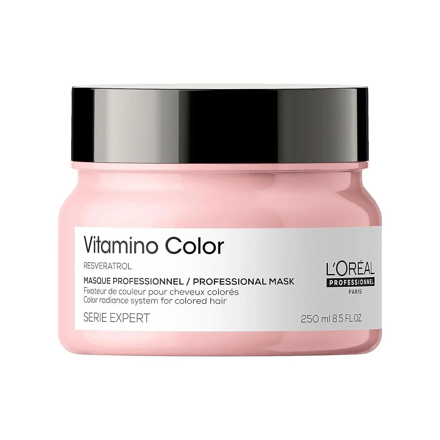 L'Oréal Professionnel Vitamino Color Mask protects color-treated hair, enhances shine, and prevents damage with resveratrol.