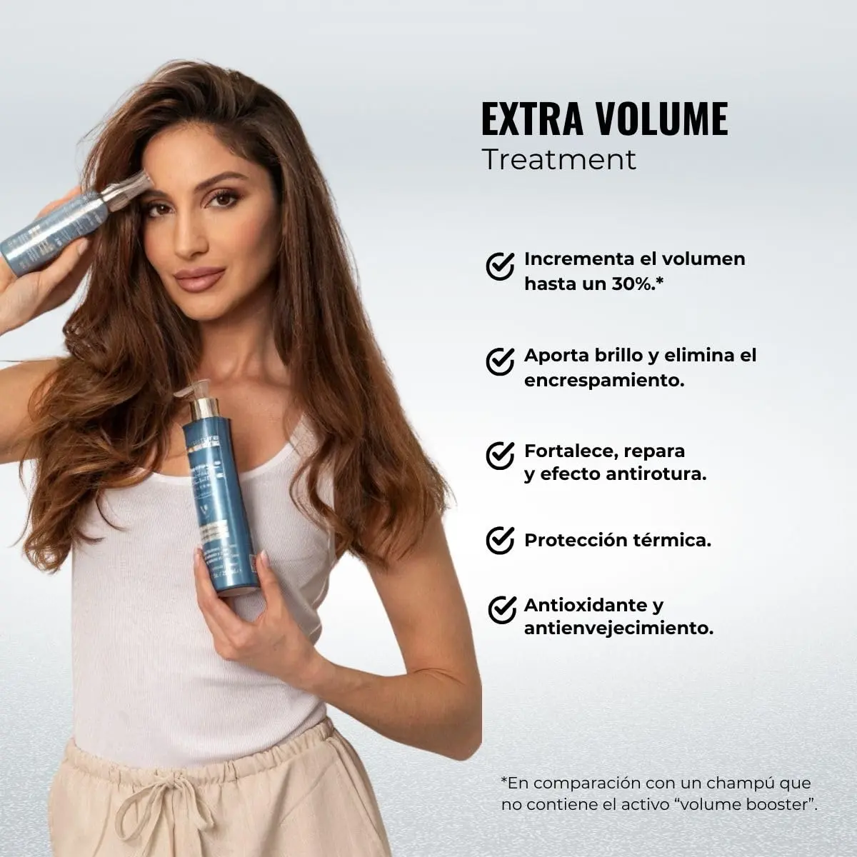 Abril et nature volume routine pack for fine hair including shampoo, mask, and leave-in spray, designed to volumize, strengthen and provide thermal protection.
