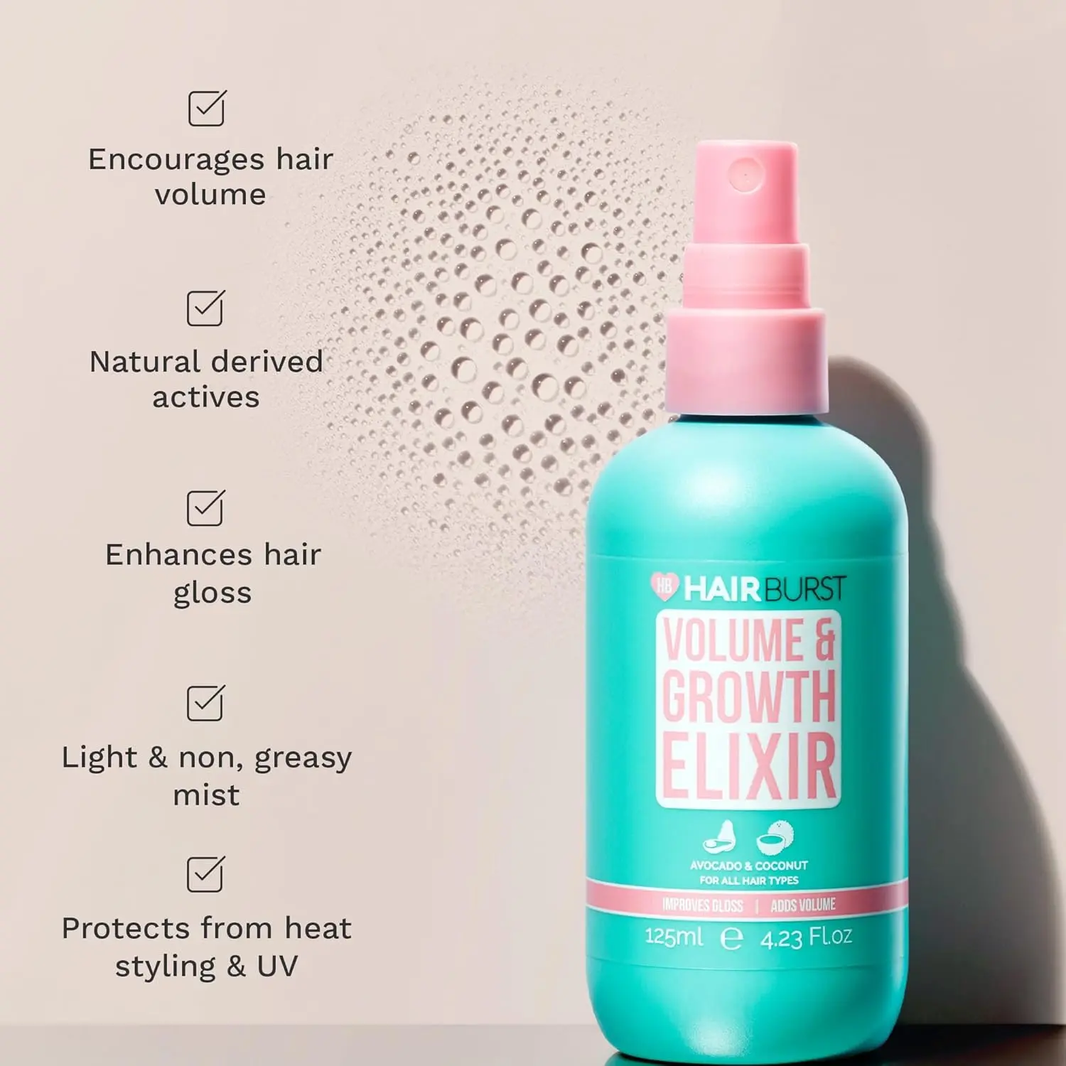 Achieve visibly thicker, stronger, and healthier hair with this volumizing mist, infused with cloudberry and pea sprout extract to enhance shine, hydration, and protect against UV damage while promoting hair growth.