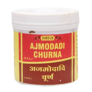This is a 100 Gm package of Vyas Ajmodadi Churna, an Ayurvedic proprietary medicine in powder form.