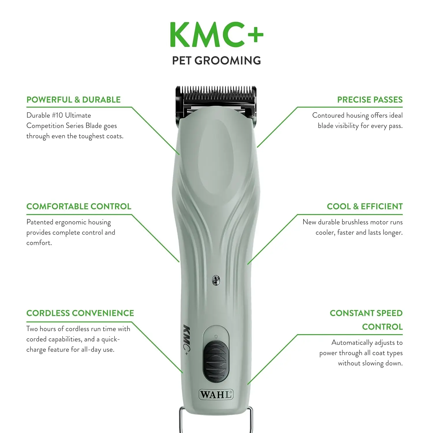 The Wahl Professional Animal cordless clipper is perfect for grooming dogs, cats, horses, and livestock with its low noise operation and ability to cut through matted fur.