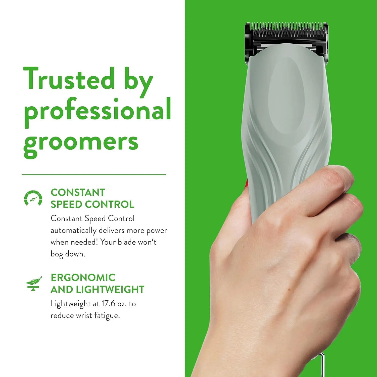 The Wahl Professional Animal cordless clipper is perfect for grooming dogs, cats, horses, and livestock with its low noise operation and ability to cut through matted fur.