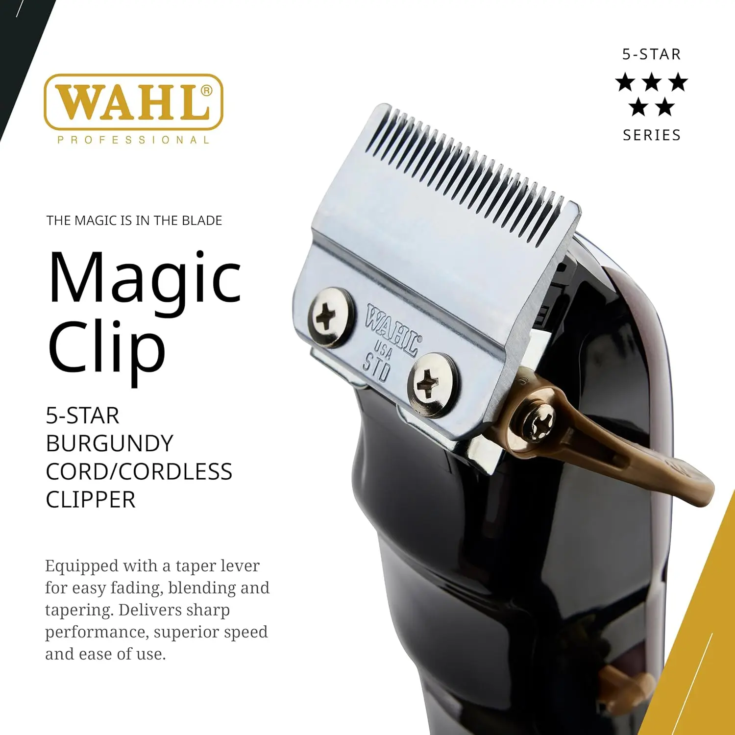 The Wahl Professional 5-Star Magic Clip cordless clipper is perfect for barbers and stylists, offering precision fades and over 90 minutes of runtime.