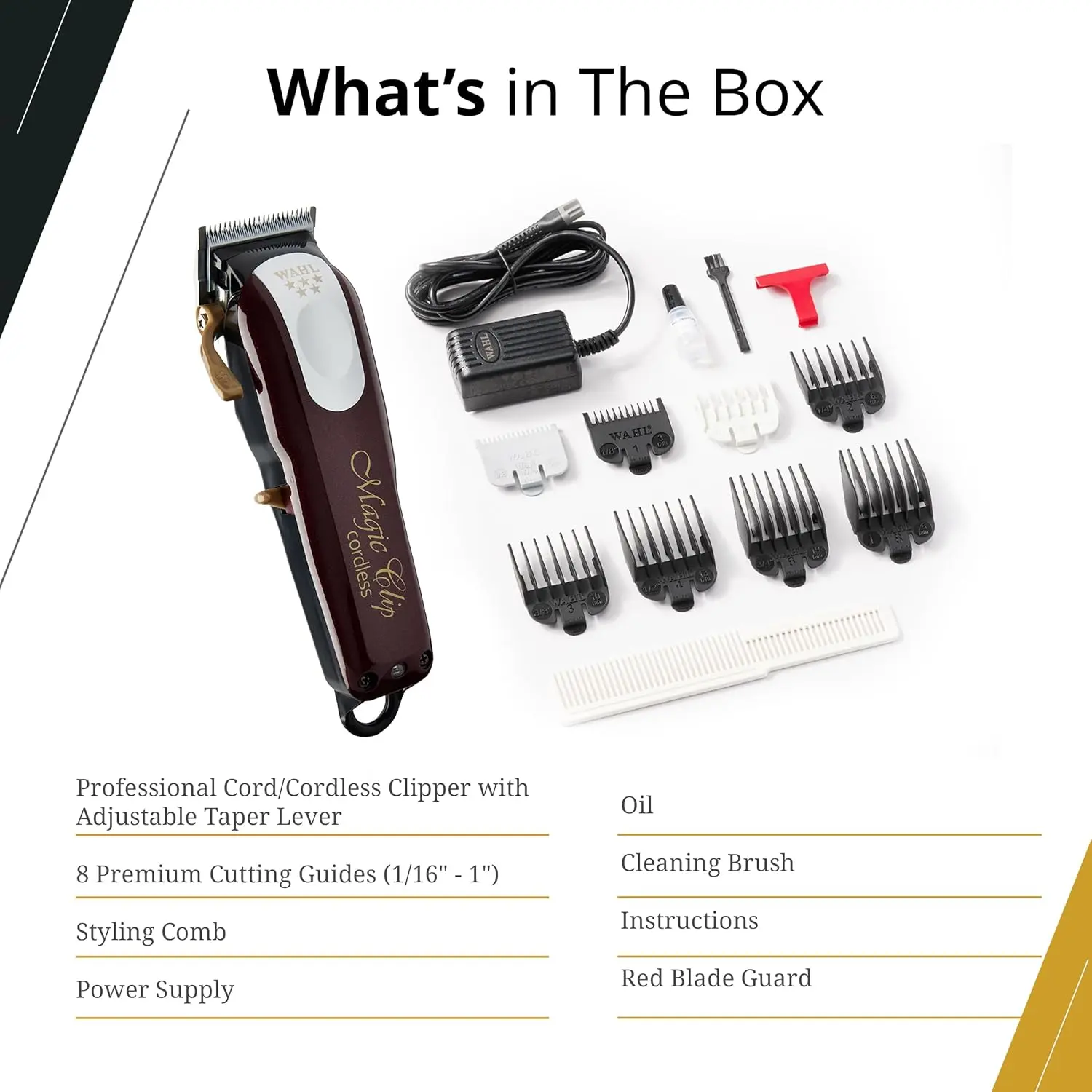 The Wahl Professional 5-Star Magic Clip cordless clipper is perfect for barbers and stylists, offering precision fades and over 90 minutes of runtime.