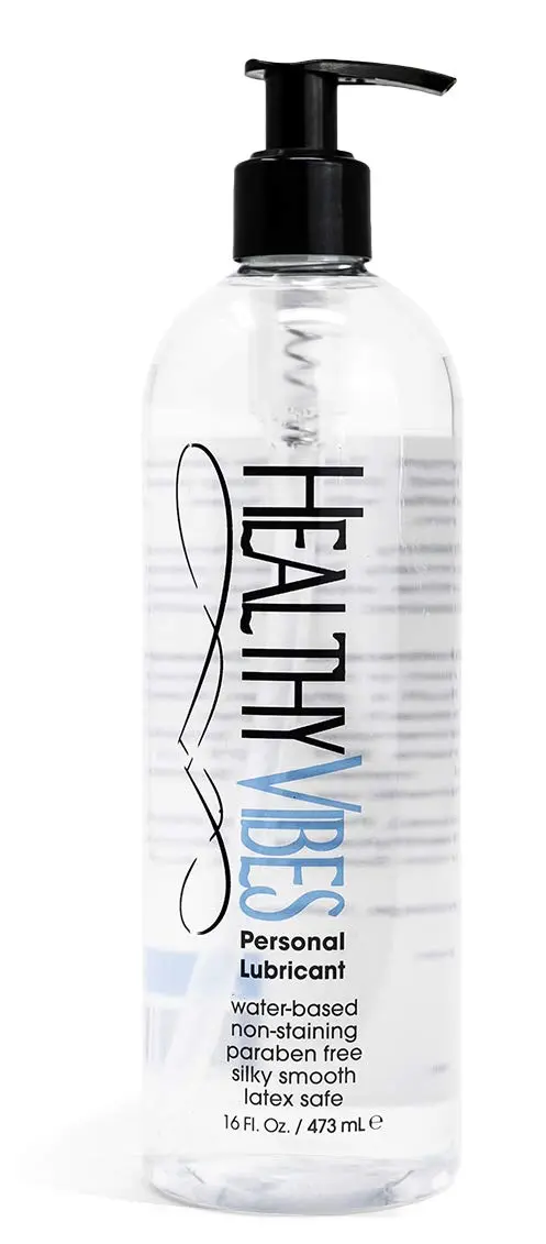 A bottle of 16oz water-based personal lubricant that is stain-free, condom-safe and formulated with care, designed for unisex use.