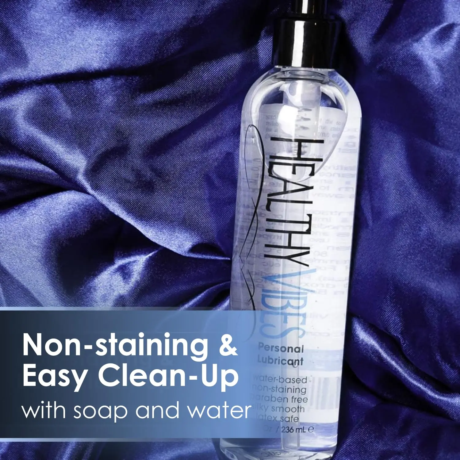 A bottle of 16oz water-based personal lubricant that is stain-free, condom-safe and formulated with care, designed for unisex use.