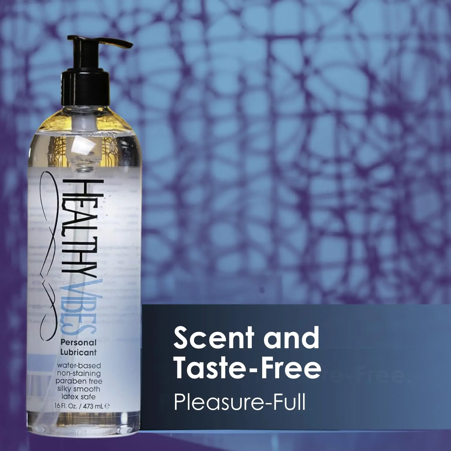 A bottle of 16oz water-based personal lubricant that is stain-free, condom-safe and formulated with care, designed for unisex use.