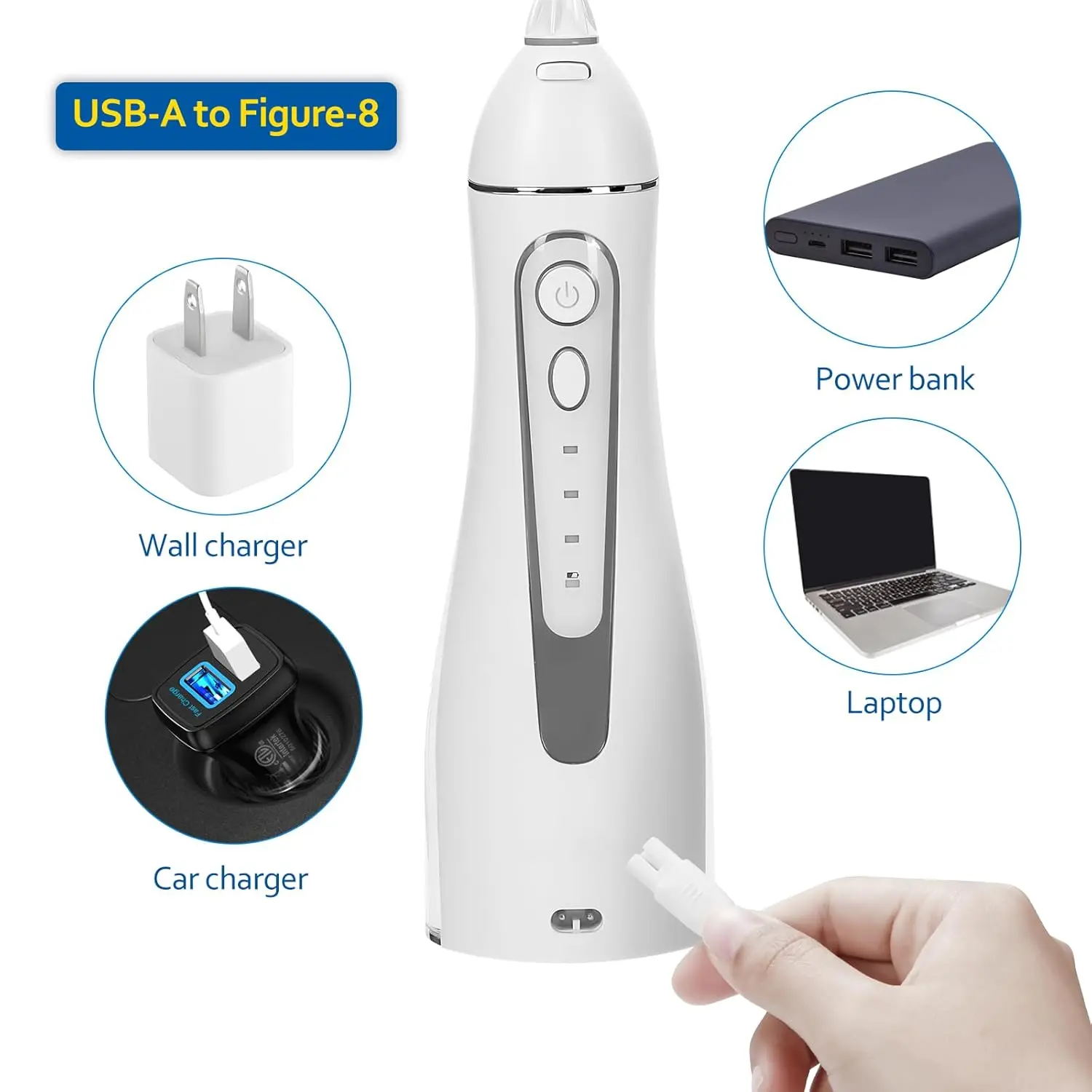 This is a replacement charger compatible with multiple brands of water flossers, including Nicwell, COSLUS, and Nicefeel, as well as models from Aquasonic, Fairywill, Oralfree, and more.