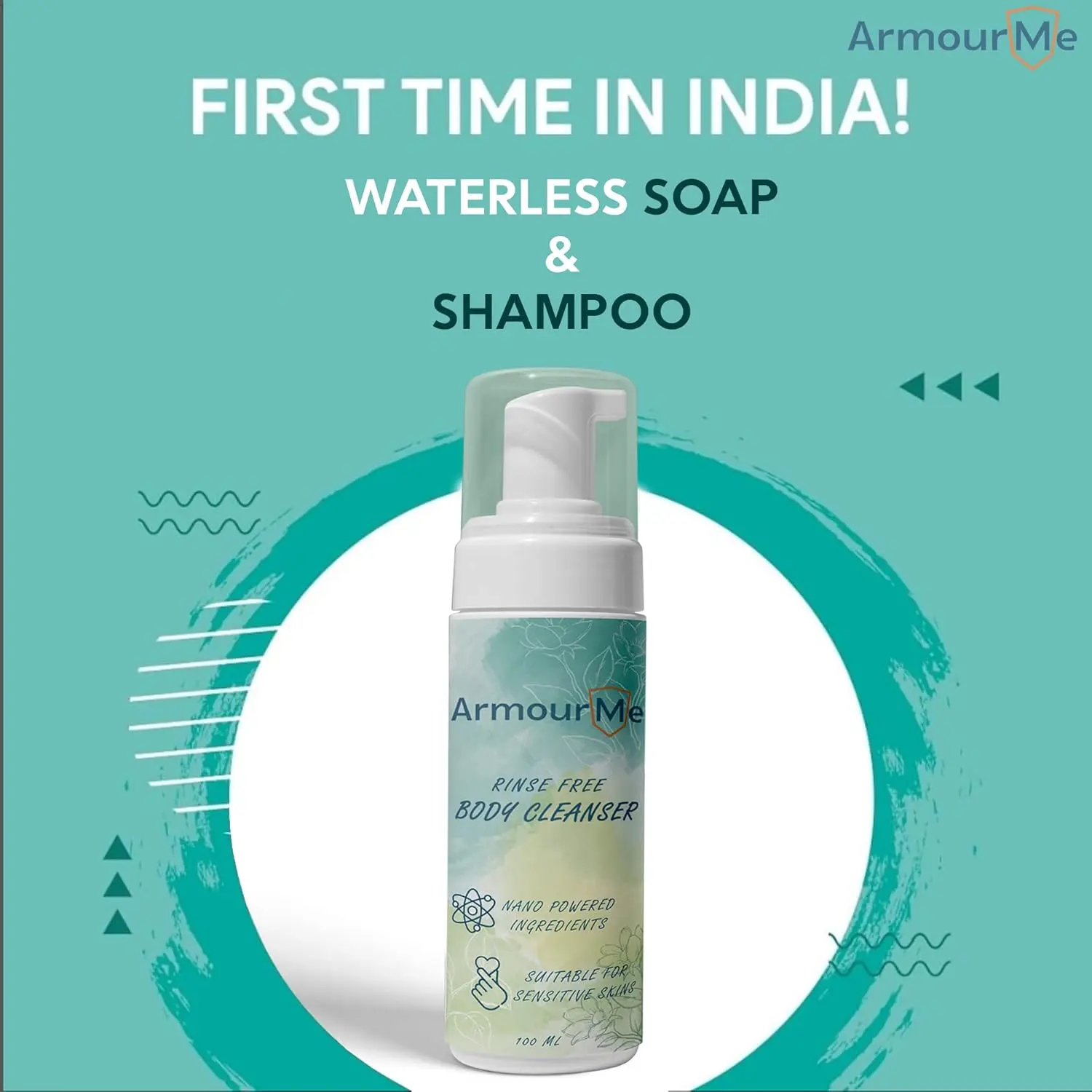 ArmourMe waterless body wash with aloe vera gently cleanses, moisturizes, and protects skin, offering a convenient shower-free cleansing option with a mild citrus scent.