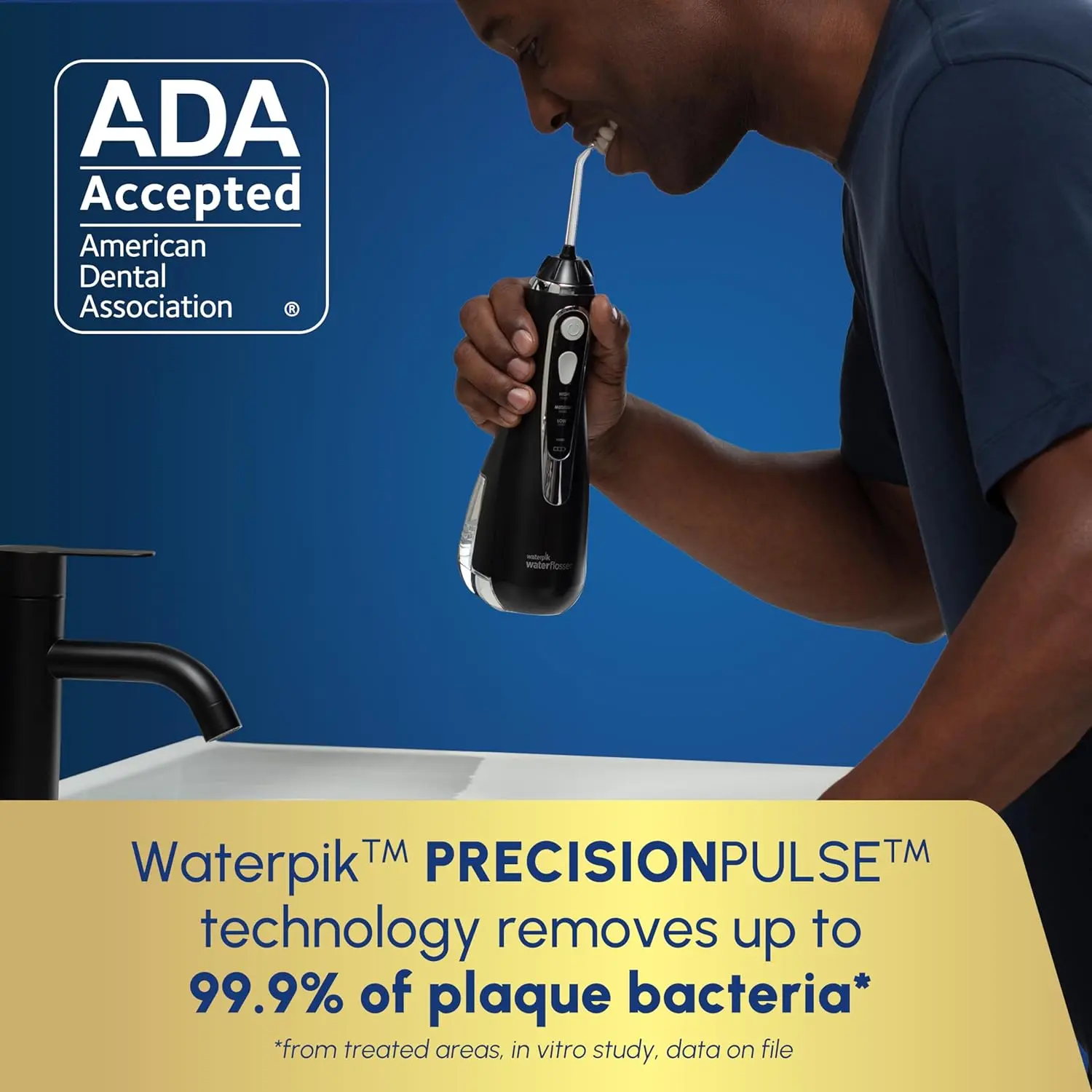 The Waterpik Cordless Advanced water flosser in brilliant black provides a convenient and effective way to remove plaque and improve gum health.