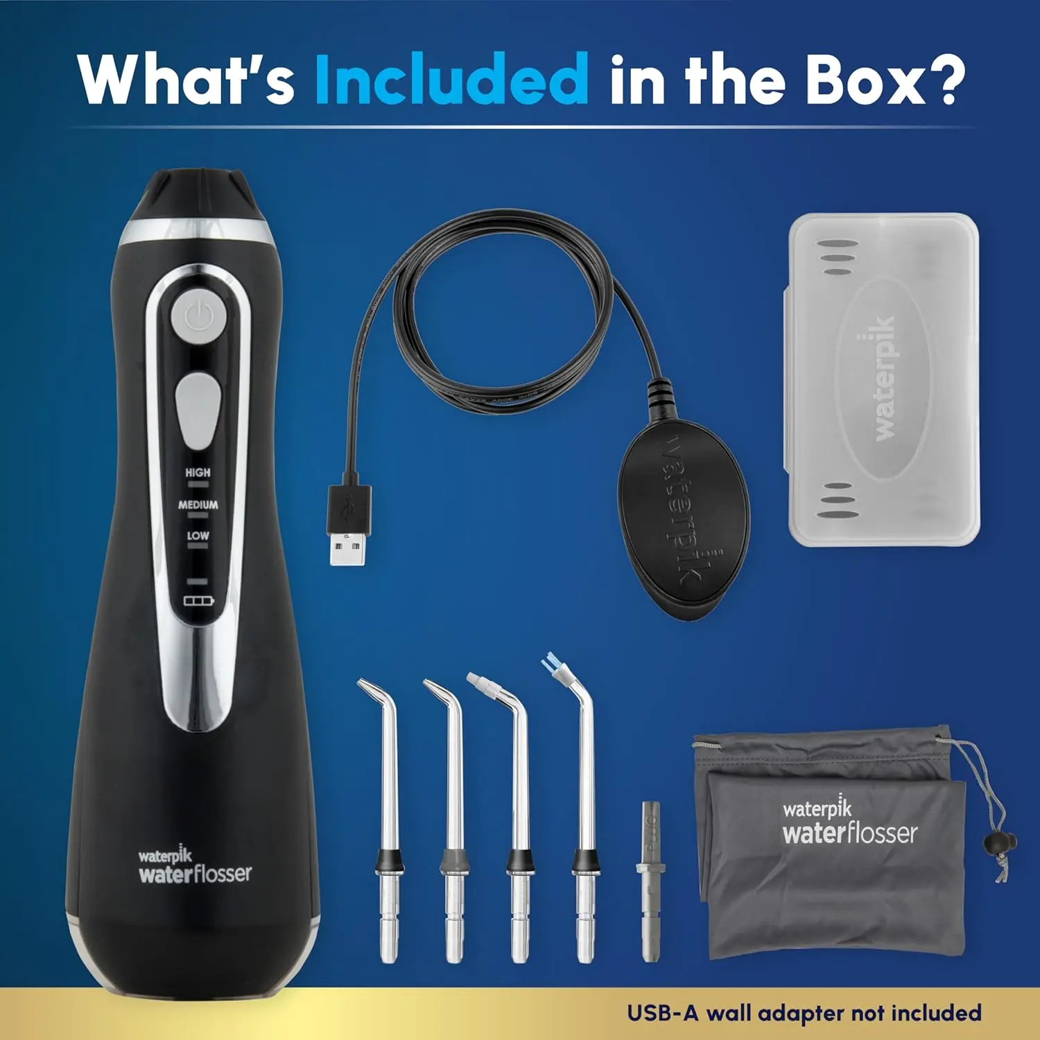 The Waterpik Cordless Advanced water flosser in brilliant black provides a convenient and effective way to remove plaque and improve gum health.