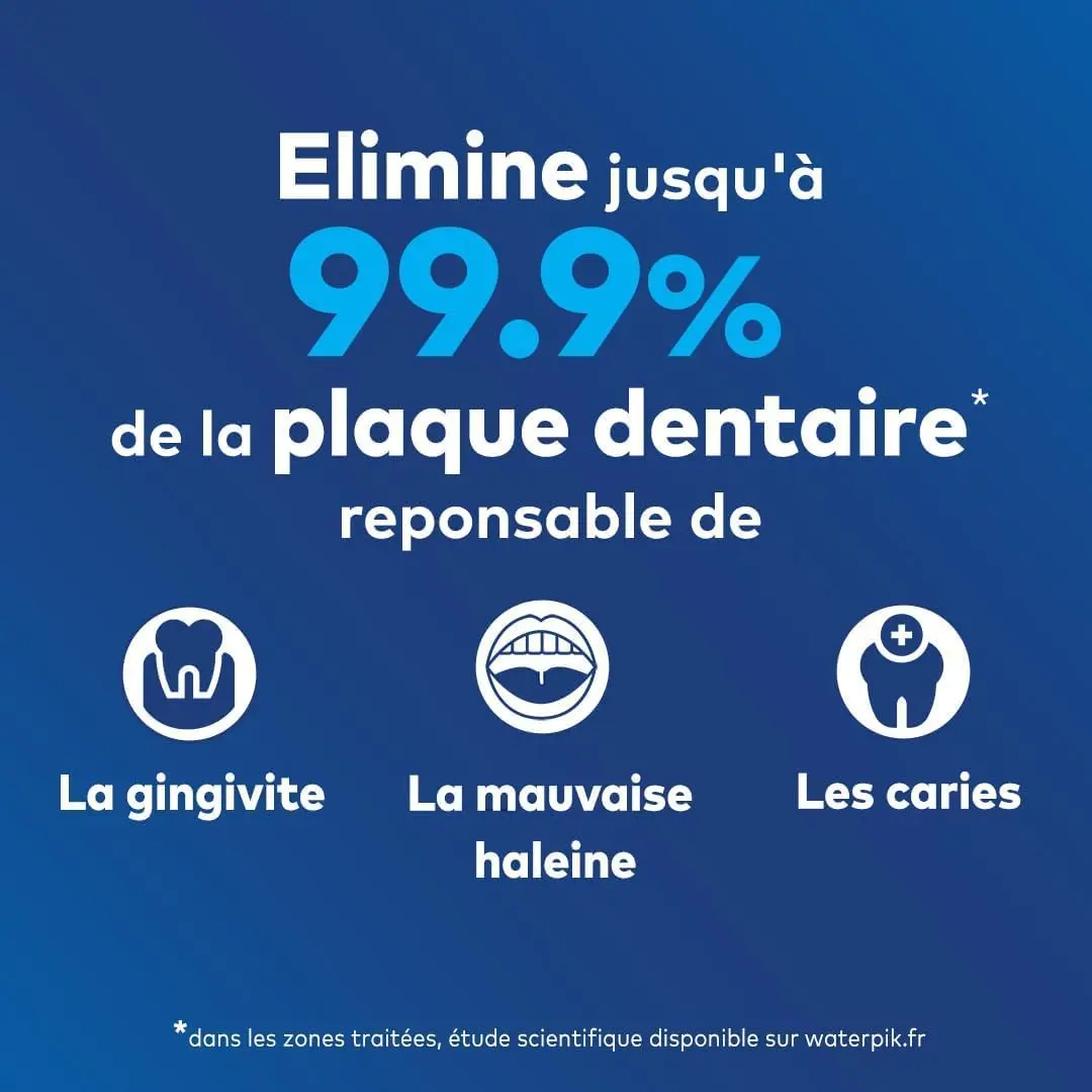 White Waterpik oral irrigator effectively removes plaque, proven safer and more effective than flossing for braces, implants and gum health.