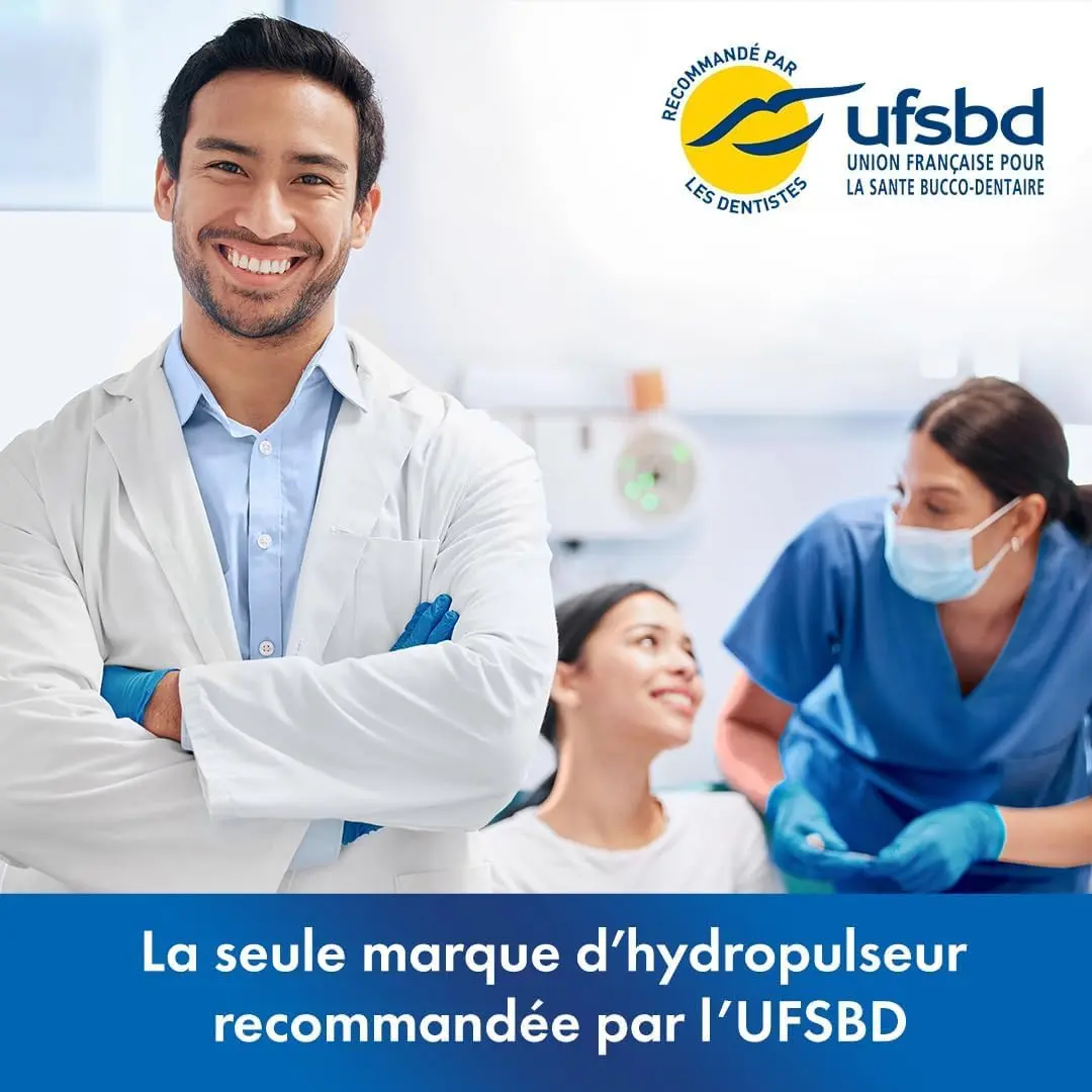 White Waterpik oral irrigator effectively removes plaque, proven safer and more effective than flossing for braces, implants and gum health.