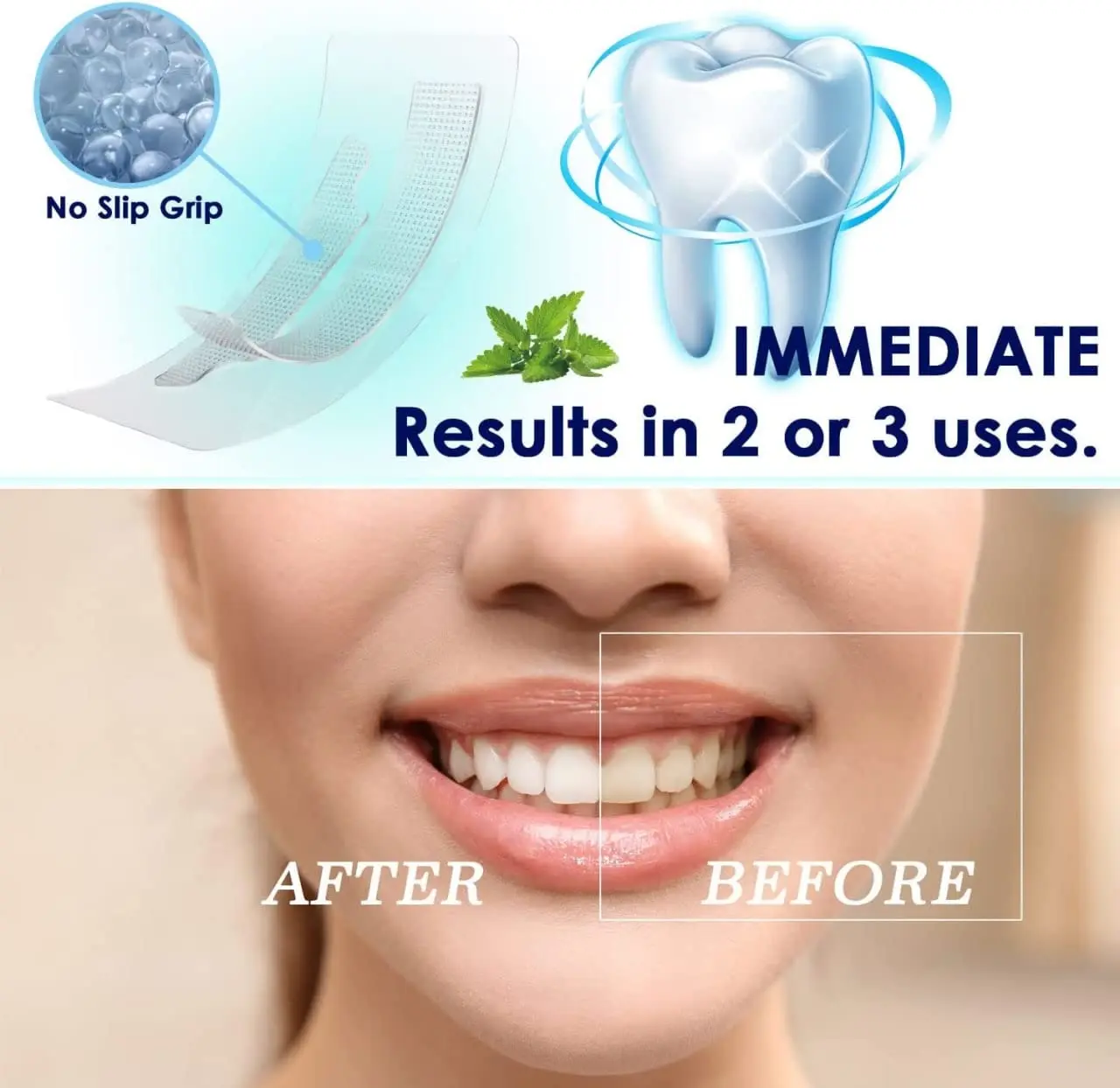 Achieve a brighter smile with Waving Palms teeth whitening strips featuring 6% hydrogen peroxide and natural coconut oil for effective and safe yellow stain reduction in a convenient 28-piece kit.