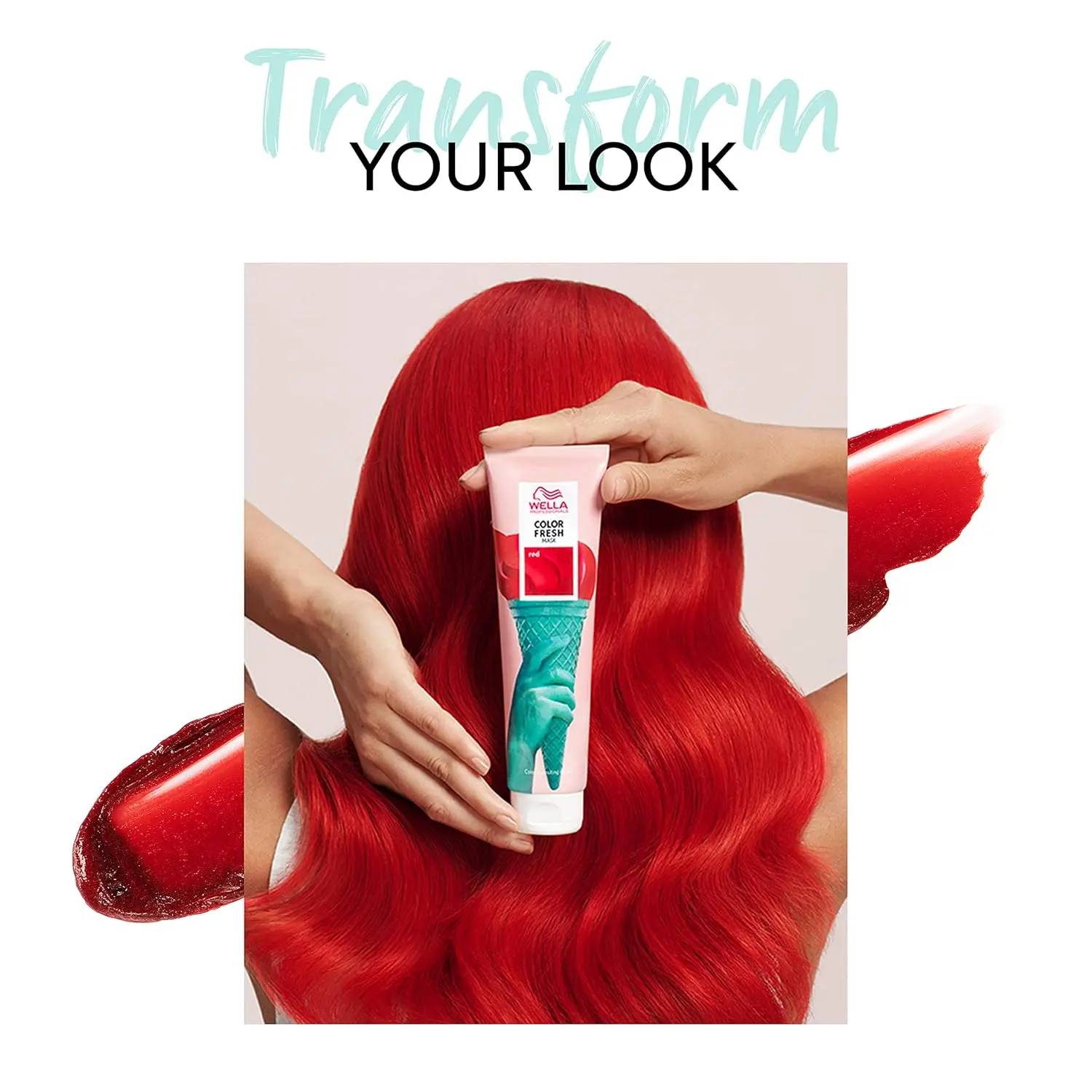 Wella Professionals Color Fresh Mask in Red, a temporary hair color glossing treatment that enhances shine and leaves hair feeling healthy and soft with avocado oil.