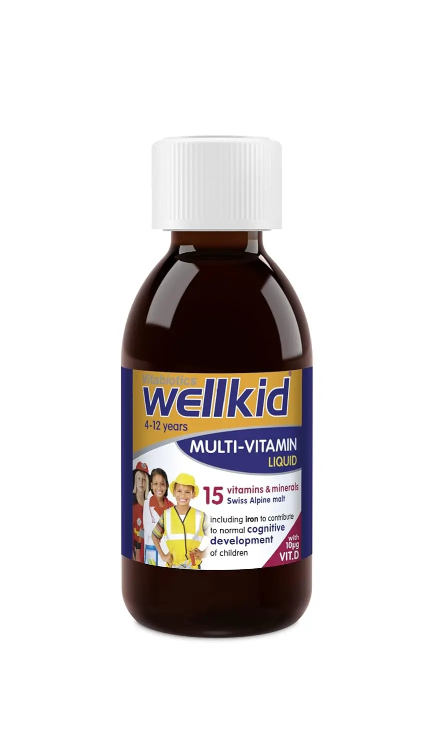 Wellkid multivitamin liquid provides essential vitamins and minerals for babies and infants, formulated with GMP standards and free from artificial additives.