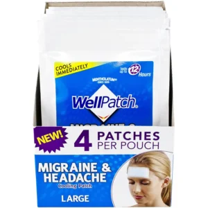 WellPatch migraine cooling patches provide drug-free and immediate soothing relief for headaches, hot flashes, and fevers, lasting up to 12 hours per patch and safe to use with medication.
