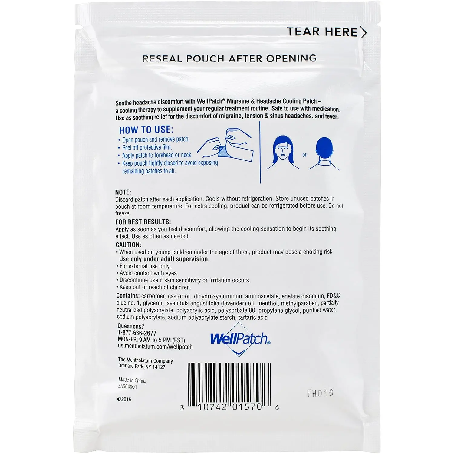 WellPatch migraine cooling patches provide drug-free and immediate soothing relief for headaches, hot flashes, and fevers, lasting up to 12 hours per patch and safe to use with medication.