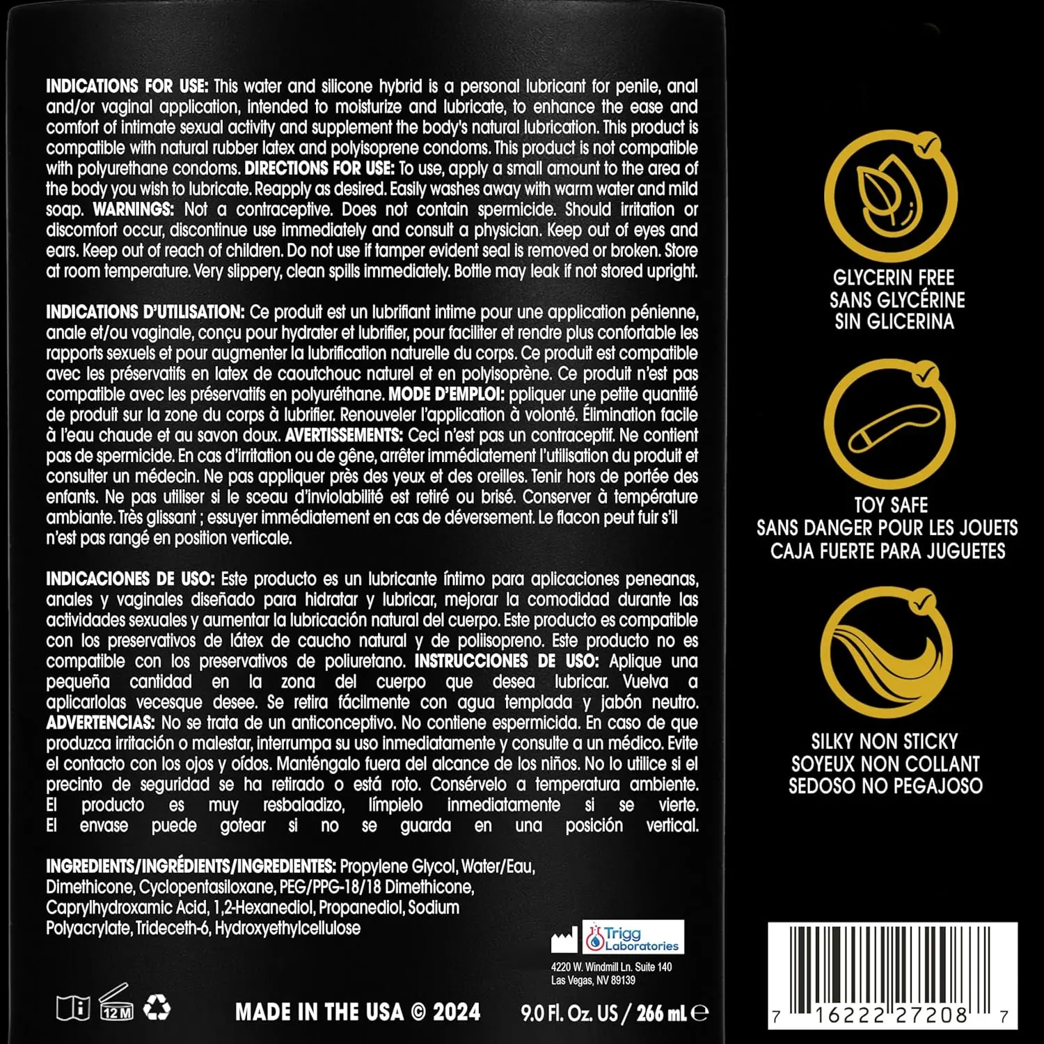 A bottle of Wet Gold hybrid lubricant, a blend of silicone and water based formulas for smooth glide during intimacy.