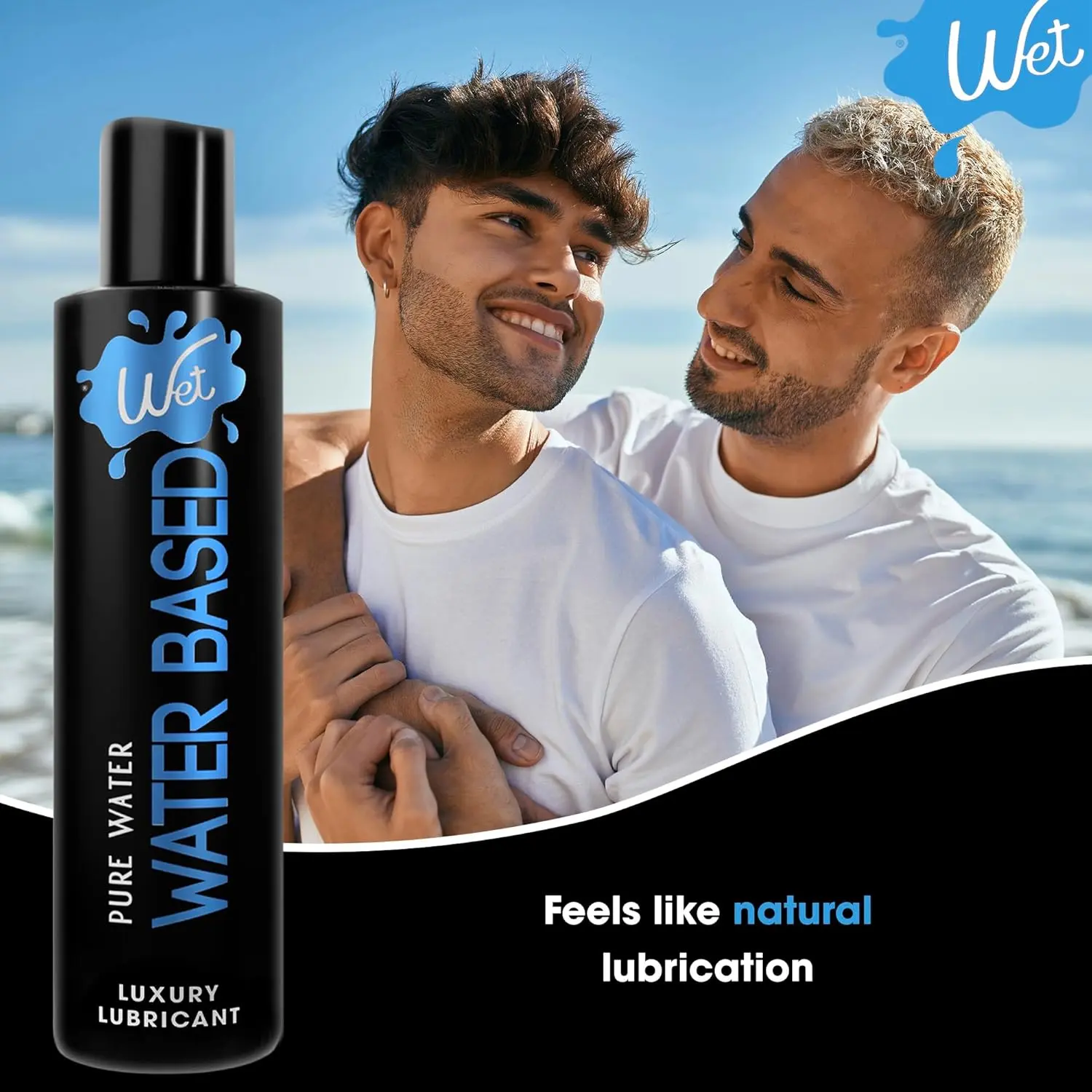 A 9oz bottle of Wet Original personal lubricant, a safe, vegan, pH balanced, hypoallergenic, paraben-free, water-based formula in hygienic packaging for long-lasting intimate use with condoms.