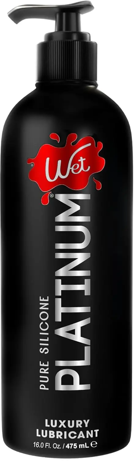 A bottle of Wet Platinum Lube, a premium silicone-based personal lubricant by Wet.