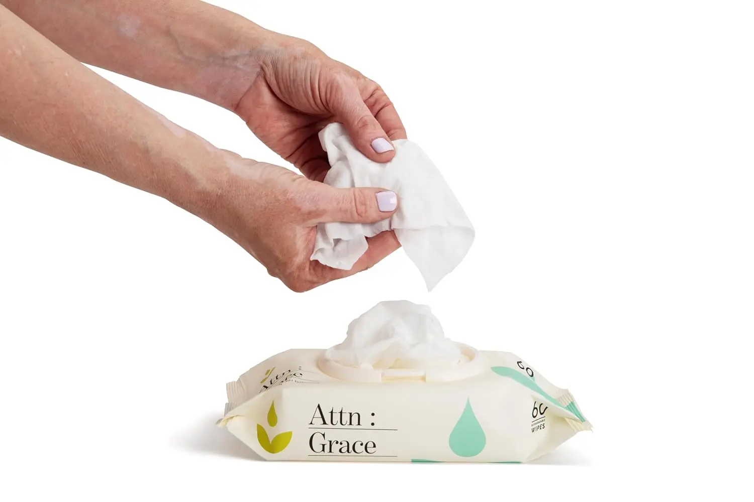 ATTN: Grace flushable wet wipes gently cleanse and soothe sensitive skin with aloe vera and coconut oil, leaving you feeling fresh and clean.