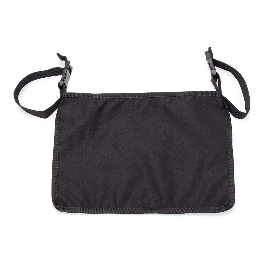 A dignified oxford cloth wheelchair catheter bag hangs securely under the wheelchair, concealing the urine drainage bag and providing safe storage for tubing.