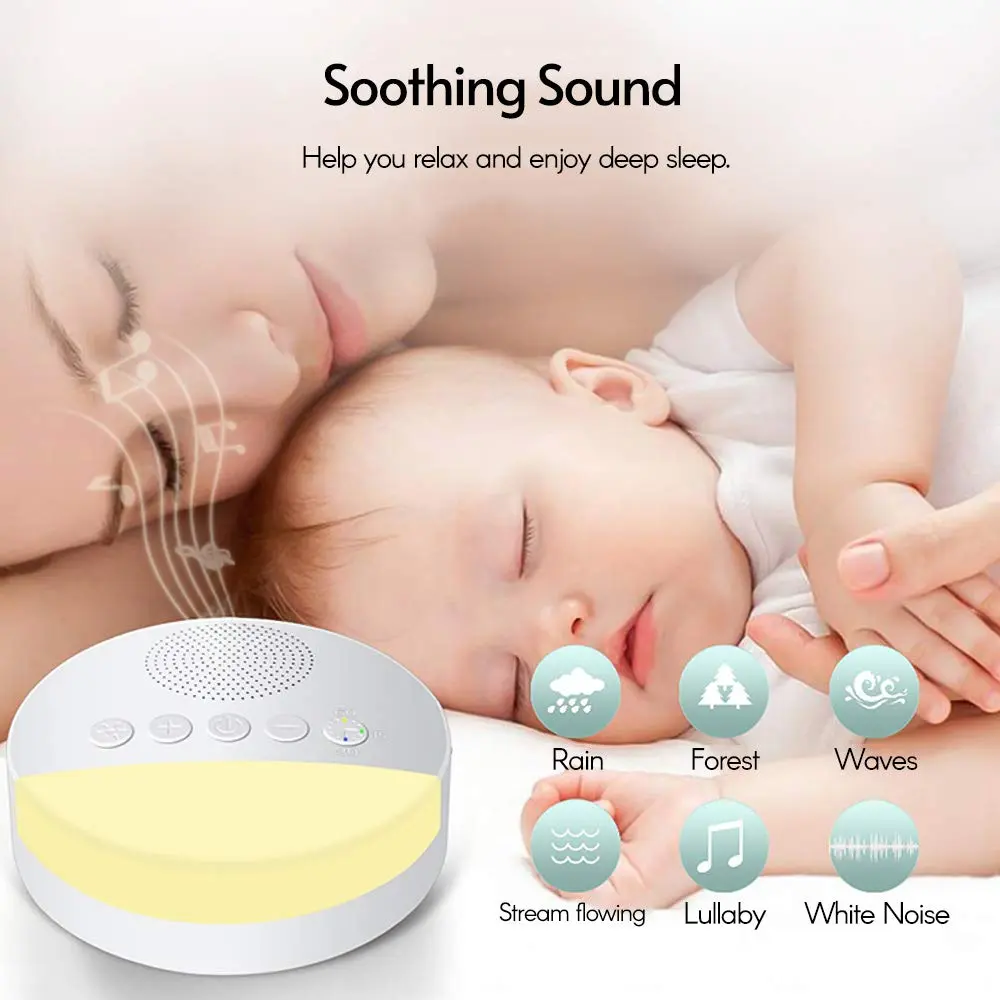 This white noise machine features six soothing sounds, including rain, forest, and ocean waves, to promote relaxation and better sleep for all ages.